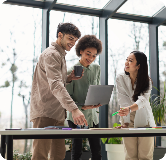 Business professionals collaborating in a light-filled office